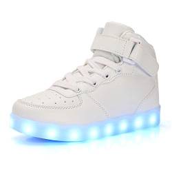 Kauson 7 Farben LED High-Top Schuhe USB Aufladen Leuchtschuhe Licht Blinkschuhe Leuchtende Sport Sneaker Light up Wasserdicht Laufschuhe Gymnastik Turnschuhe Damen Herren Unisex Kinder Shoes 25-46EU von Kauson