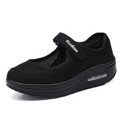 Kauson Damen Sneakers Schaukelschuhe Mesh Erhöhung Schuhe Weiche Bottom Rocking Schuhe Turnschuhe Freizeitschuhe Damenschuhe Sport Schuhe 35-51 Outdoor Walking Schuhe Sale Sommerschuhe Schwarz von Kauson