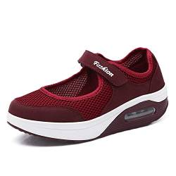 Kauson Damen Sneakers Schaukelschuhe Mesh Erhöhung Schuhe Weiche Bottom Rocking Schuhe Turnschuhe Freizeitschuhe Damenschuhe Sport Schuhe 35-59 Outdoor Walking Schuhe Sale Sommerschuhe Rot von Kauson