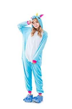 Kauson Unisex Einhorn Pyjamas Onesie Karton Animal Cosplay Fasching Kostüm Warm Gefüttert Body Overall Tier Nachtwäsche Kigurumi Karneval Halloween Weihnachten Xmas Pyjamas Sleepwear von Kauson