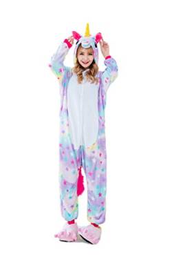 Kauson Unisex Einhorn Pyjamas Onesie Karton Animal Cosplay Fasching Kostüm Warm Gefüttert Body Overall Tier Nachtwäsche Kigurumi Karneval Halloween Weihnachten Xmas Pyjamas Sleepwear von Kauson