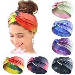 Haarbänder Damen Breite Elastische Weiche 6 Pcs Sommer Boho Stirnband Print Haarschmuck Yoga Sport Haarband Mehrfarbig Dünn Stirnbänder (Tie Dye -B) von Kavya