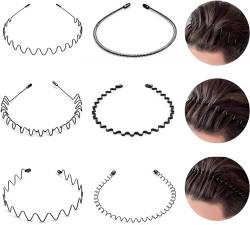 Kavya 6 Stück Metall Haarband Herren, Haarreifen Männer Damen Schwarz Headband Welle Haarreif Unisex Stirnband Rutschfestes Hair Band Yoga Sports Gym von Kavya