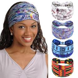 Kavya Stirnband Damen Haarband Afrika Haarbänder Boho Haarreifen Damen Breit Headband Elastische Haarschmuck(Blau) von Kavya