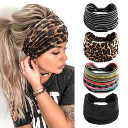 Stirnband Damen Breite Elastische Weiche Boho Haarbänder Leopard Print Haarschmuck Yoga Sport Haarband Mehrfarbig Haarreifen Damen(A) von Kavya