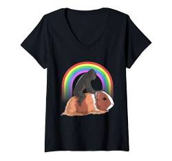 Damen Gorilla Reiten Meerschweinchen Regenbogen süßes magisches Tier T-Shirt mit V-Ausschnitt von Kawaii Colorful Zoology Co.