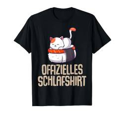 Offizielles Schlafshirt Pyjama Kawaii Katze Sushi Geschenk T-Shirt von Kawaii Katze Sushi Fun Geschenkidee Langschläfer