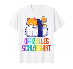 Offizielles Schlafshirt Pyjama Kawaii Katze Sushi Geschenk T-Shirt von Kawaii Katze Sushi Fun Geschenkidee Langschläfer