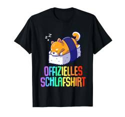 Offizielles Schlafshirt Pyjama Kawaii Katze Sushi Geschenk T-Shirt von Kawaii Katze Sushi Fun Geschenkidee Langschläfer