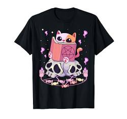 Pastell Goth Kawaii Okkulte niedliche Katze Lesung Pentagramm Buch T-Shirt von Kawaii Pastel Goth Heaven