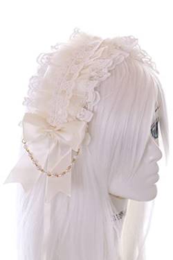 C-03-3 Creme Weiß Zofe Maid Lolita Haarband mit Schleife Perlenkette Gothic Haarschmuck Kopfband von Kawaii-Story