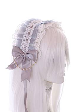 C-03-4 Grau Zofe Maid Lolita Haarband mit Schleife Perlenkette Gothic Haarschmuck Kopfband von Kawaii-Story