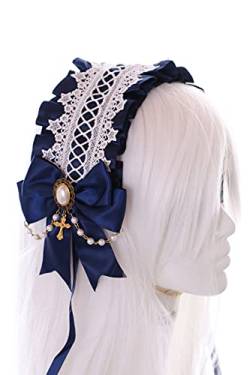 C-04-1 Blau Zofe Maid Lolita Haarband mit Schleife Perlenkette Gothic Haarschmuck Kopfband von Kawaii-Story