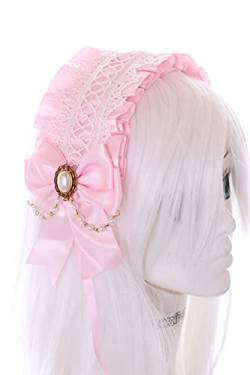 C-04-3 Rosa Zofe Maid Lolita Haarband mit Schleife Perlenkette Gothic Haarschmuck Kopfband von Kawaii-Story
