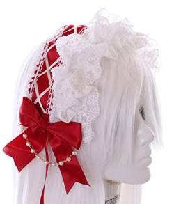 C-06-3 Rot Zofe Maid Lolita Haarband mit Schleife Perlenkette Gothic Haarschmuck von Kawaii-Story