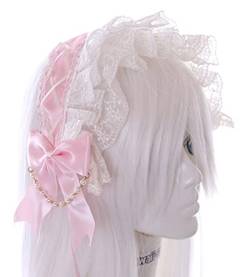 C-06-6 Rosa Zofe Maid Lolita Haarband mit Schleife Perlenkette Gothic Haarschmuck von Kawaii-Story