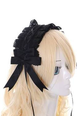 C-07-1 Schwarz Zofe Maid Lolita Haarband mit Schleife Gothic Haarschmuck Kopfband von Kawaii-Story