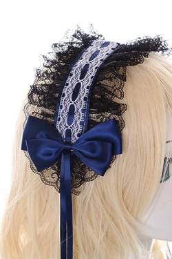 C-08-2 Schwarz Blau Zofe Maid Lolita Haarband Spitze mit Schleife Gothic Haarschmuck Kopfband von Kawaii-Story