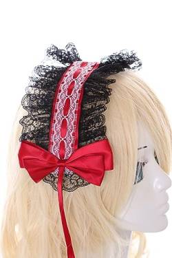 C-08-3 Schwarz Rot Zofe Maid Lolita Haarband Spitze mit Schleife Gothic Haarschmuck Kopfband von Kawaii-Story