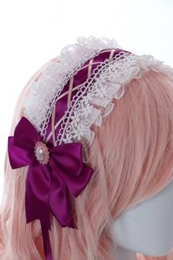 C-09-2 Burgund Lila Weiß Zofe Maid Lolita Satin Spitze Rüschen Haarband mit Schleife Gothic Haarschmuck Kopfband Haar Accessoire von Kawaii-Story