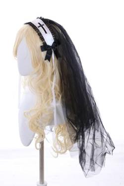 C-109 Schwarz Weiß Haarband Kreuz mit Tüll Schleier Gothik Lolita Nonne Schwester Party Feier Haarschmuck Kopfaccessoir von Kawaii-Story