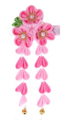 C-114-3 Rosa Pink Handmade Sakura Kirschblüte Stoff Blumen Quasten Haarclip Haarspange Japan Geisha Kimono Accessoir von Kawaii-Story