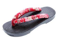 Kawaii-Story K-G-50-14 Rot Sakura Blumen Schwarzes Holz Japan Geta Damen Sandale Tabi Kimono Geisha (K-G-50-14, EU Schuhgrößensystem, Erwachsene, Damen, Numerisch, M, 39) von Kawaii-Story