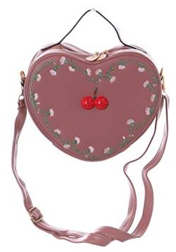 Kawaii-Story LB-6041-4 Alt-Rosa Herz Form bestickt Blumen Party Pastel Goth Lolita Tasche Pu von Kawaii-Story