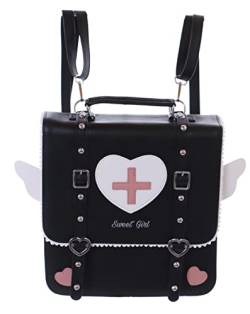 Kawaii-Story LB-6079-2 Schwarz Herz Kreuz Engelsflügeln Pastel Goth 2in1 Rucksack Schulter Tasche 31x29x10cm Damen Pu von Kawaii-Story