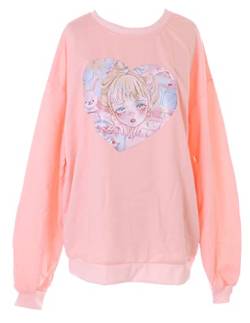 Kawaii-Story TS-345 Rosa Herz Grafik Bestickt Langarm Shirt Sweatshirt Pullover Pastel Goth von Kawaii-Story