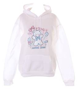 Kawaii-Story TS-349-2 Weiß Teddy Bär Grafik Hoodie Sweatshirt Pullover Pastel Goth von Kawaii-Story