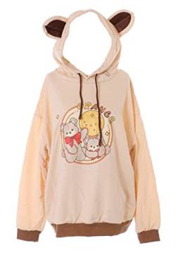 Kawaii-Story TS-362 Beige Teddy Ohren Grafik Hoodie Sweatshirt Pullover Pastel Goth von Kawaii-Story
