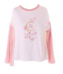 TP-220-2 Weiß Rosa Ärmeln Tüll Überzug Bestickt Sakura Kirschblüten Mond Damen Langarm Shirt von Kawaii-Story