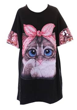 TP-239 Schwarz Katze Pailletten Ärmeln Kurzarm T-Shirt Kleid Harajuku Oversized Look von Kawaii-Story