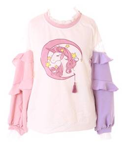 TS-225 Rosa Lila Rüschen Ärmeln Magic Unicorn Einhorn Pastel Goth Langarm Shirt Kawaii von Kawaii-Story