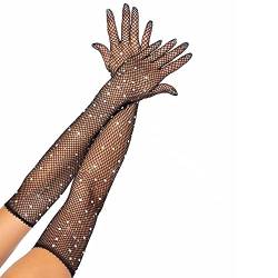 Kawailay 1 Paar Strass Lange Fischnetz Handschuhe Glänzend Netz Mesh Handschuhe 1920s Opera Fest Party Handschuhe für Prom Evening Halloween Maskerade Kostüm Party Stil 1 Verschiedene Größen Strass von Kawailay