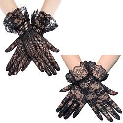 Kawailay 2 Paar Elegant Damen Short Lace Handschuhe 1920s Opera Fest Party Handschuhe Braut Hochzeit Spitze Handschuhe Netz Mesh Gloves für Prom Evening Maskerade Kostüm Party Schwarze Stil 1 von Kawailay