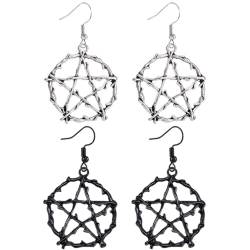 Kawailay 2 Paar Pentagramm Ohrringe - Silber und Schwarz von Kawailay