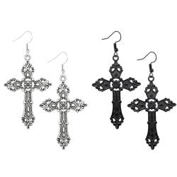 Kawailay 2 Paar Retro Kreuz Ohrringe - Silber und Schwarz von Kawailay