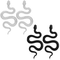 Kawailay 2 Paar Schlangen Ohrstecker - Silber und Schwarz von Kawailay