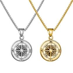 Kawailay 2 Stück Kompass Halskette - Gold und Silber von Kawailay