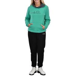 Kayferli Zweiteiler Damen Set Heartbeat Print Hoodie Sweatshirt Trainingsanzug Hoodie Damen Set (Green, M) von Kayferli