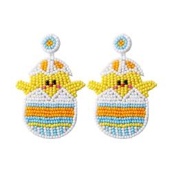 Osterei Küken Ohrringe Damen Cartoon Stil Ohrringe Mädchen Handgewebte Reisperlen Ohrringe Geschenke für Frauen (Yellow, One Size) von Kayferli