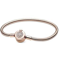 Kaytong Rose Gold & Silber Funkelnde Krone O Schlangenkette 925 Sterling Silber Armband Armreif Bead Charm Diy Einfacher Schmuck-Kupfer,17cm von Kaytong