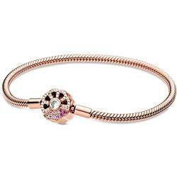 Kaytong Rose Gold & Silber Funkelnde Krone O Schlangenkette 925 Sterling Silber Armband Armreif Bead Charm Diy Einfacher Schmuck-Roségold,20cm von Kaytong