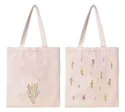 Kazova Einkaufstasche aus Baumwollleinen, mit Blumenmuster, minimalistischer Blumenstrauß, ästhetische Tragetasche, wiederverwendbar, Leinen, Wildblume, Botanik, Boho, Tragetasche, Geschenk für sie von Kazova