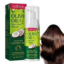 Haarschaum - 60 ml feuchtigkeitsspendendes Haarstyling-Mousse mit Olivenöl,Anti-Frizz-Zopfschaum für mehr Glanz, lockiges Haarschaum für Frauen, lang anhaltende Frizz-Kontrolle Kazuko von Kazuko
