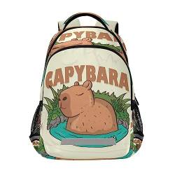 Kcldeci Kinder-Rucksack für Mädchen und Jungen, niedlich, schlafend, Capybara auf dem Wasser, Mittelschule, Schulrucksack, Büchertasche, Reisetasche von Kcldeci