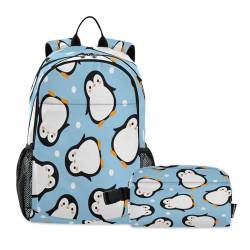 Kcldeci Rucksack mit Lunchbox, niedlicher Pinguin-Cartoon-Weihnachtsschulranzen-Set für Kinder, Grundschule, niedliche Büchertaschen, Schulbüchertaschen-Set für Alter 3–9 Jahre, mehrfarbig, von Kcldeci