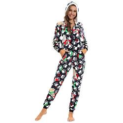 Kdtoll Jumpsuit Damen Winter Weihnachts Warm Einteiler Schlafanzug Erwachsene Cosplay Onesie Overall Pyjama mit Kapuze Kuschelig Kuscheliger Hausanzug mit Reißverschluss von Kdtoll